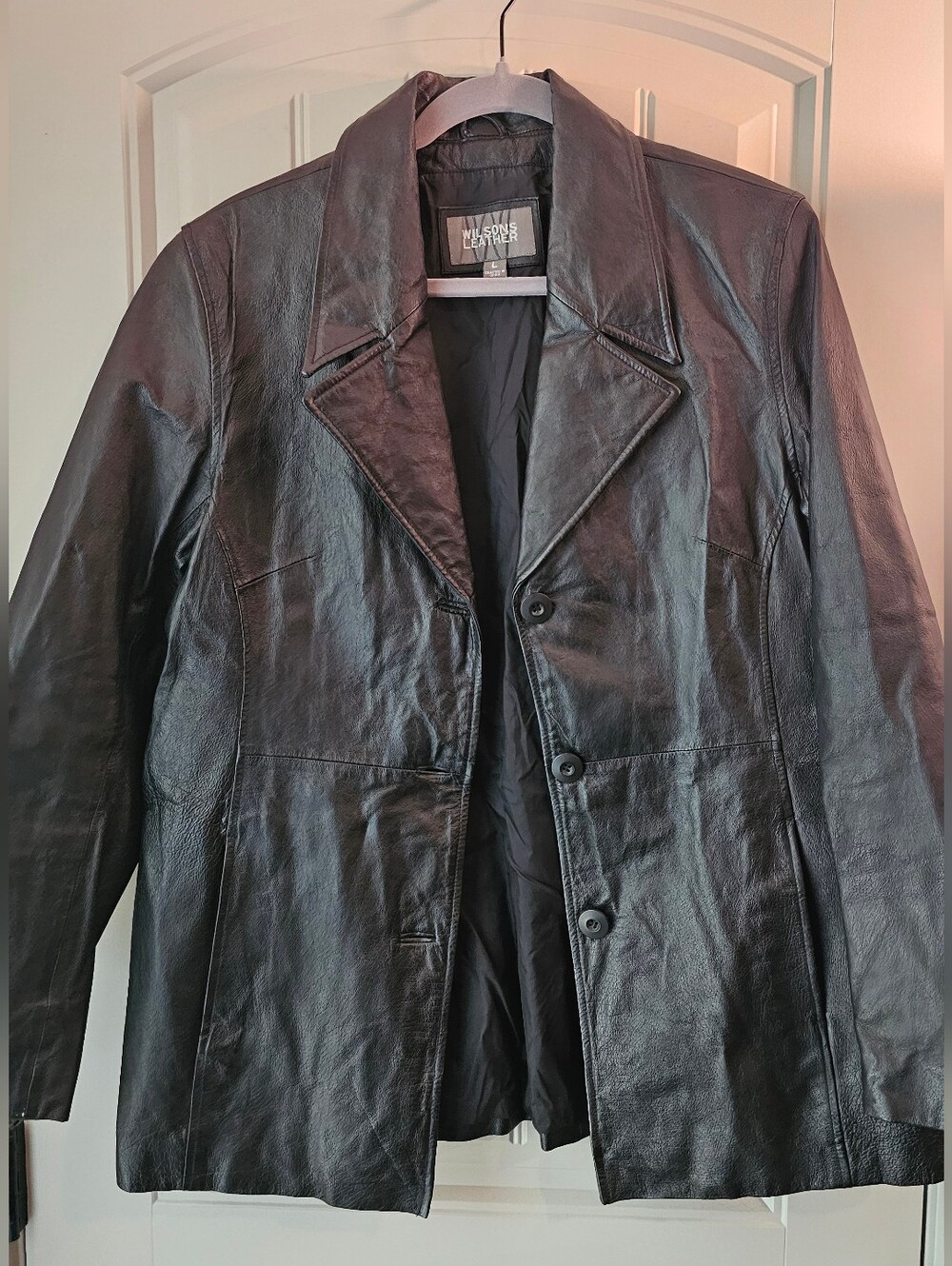 Vintage 90s Wilsons Leather Black Blazer Jacket Womens Large Y2K Matrix Minimal